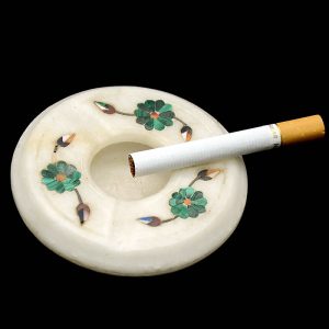 Pietra Dura Art Ash Tray White Round Marble Table Master Piece for Hotel 4 Inch 