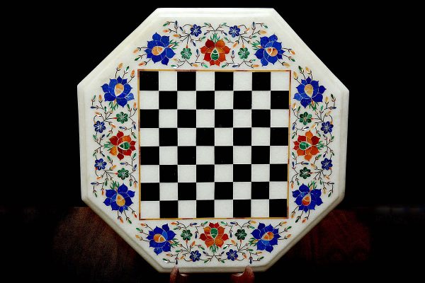 White Octagonal Chess Board of 15 inch