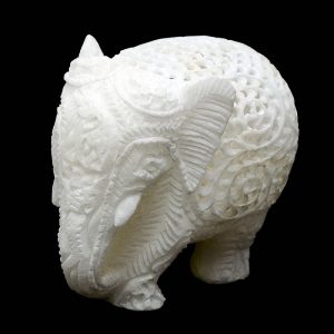 Hand Carved White Marble Elephant Statue