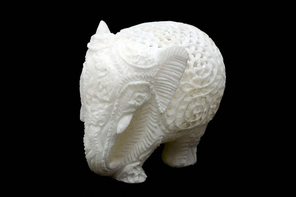 Hand Carved White Marble Elephant Statue