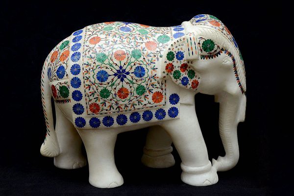 9 inch White Marble Elephant Statue