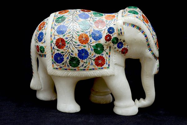 White Marble Elephant Statue 6 inch