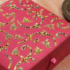 8 x 8 x 3 inch Pink Embroidered Floral Zari Box