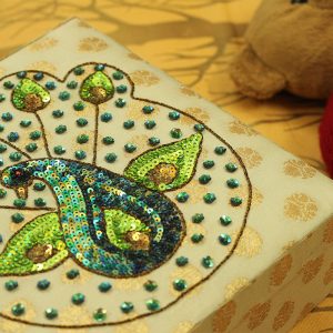 8 x 8 x 3 inch Gold Embroidered Animal Zari Box