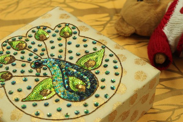 8 x 8 x 3 inch Gold Embroidered Animal Zari Box