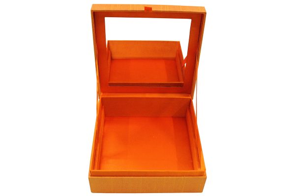 8 x 8 x 3 inch Orange Embroidered Floral Zari Box