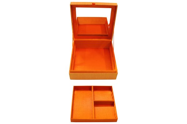 8 x 8 x 3 inch Orange Embroidered Floral Zari Box