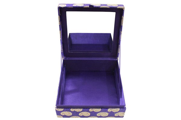 8 x 8 x 3 inch Blue Embroidered Floral Zari Box