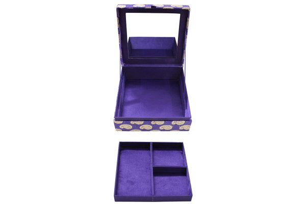 8 x 8 x 3 inch Blue Embroidered Floral Zari Box