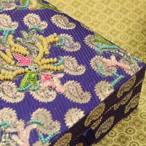 8 x 8 x 3 inch Blue Embroidered Floral Zari Box