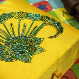 8 x 8 x 3 inch Yellow Embroidered Animal Zari Box