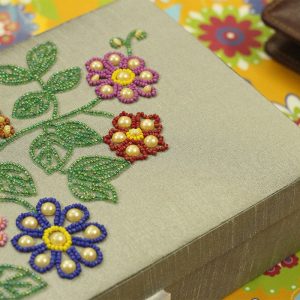 10 x 7 x 3 inch Silver Embroidered Floral Zari Box