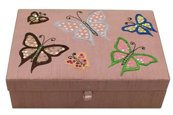 10 x 7 x 3 inch Pink Embroidered Animal Zari Box