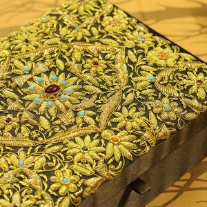 10 x 7 x 3 inch Brown Embroidered Floral Zari Box