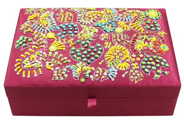 10 x 7 x 3 inch Pink Embroidered Floral Zari Box