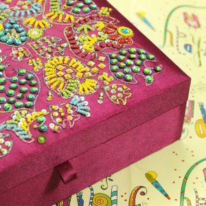 10 x 7 x 3 inch Pink Embroidered Floral Zari Box