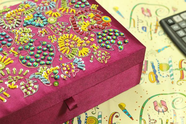 10 x 7 x 3 inch Pink Embroidered Floral Zari Box