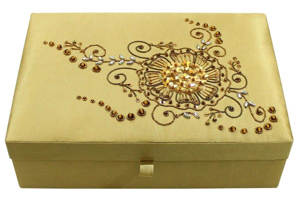 10 x 7 x 3 inch Brown Embroidered Floral Zari Box