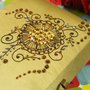 10 x 7 x 3 inch Brown Embroidered Floral Zari Box