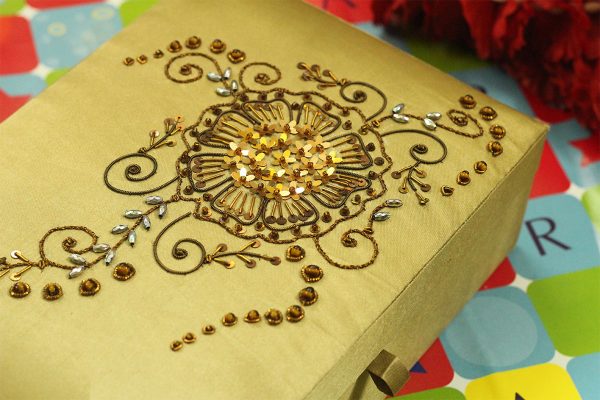 10 x 7 x 3 inch Brown Embroidered Floral Zari Box