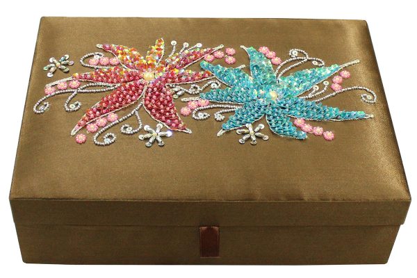 10 x 7 x 3 inch Brown Embroidered Floral Zari Box