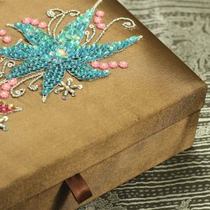 10 x 7 x 3 inch Brown Embroidered Floral Zari Box