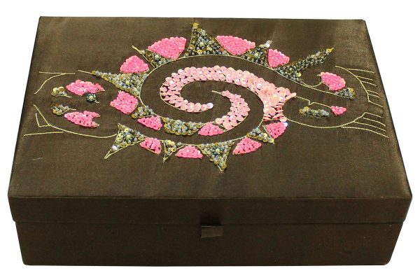 10 x 7 x 3 inch Brown Embroidered Floral Zari Box
