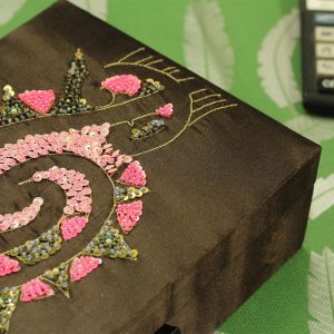 10 x 7 x 3 inch Brown Embroidered Floral Zari Box