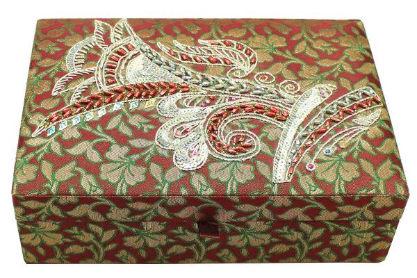 10 x 7 x 3 inch Maroon Embroidered Floral Zari Box