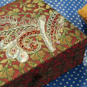 10 x 7 x 3 inch Maroon Embroidered Floral Zari Box