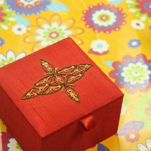 4 x 4 x 2.5 inch Red Embroidered Floral Zari Box