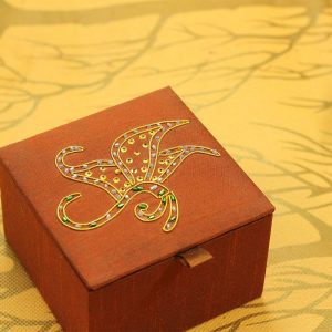 4 x 4 x 2.5 inch Brown Embroidered Floral Zari Box