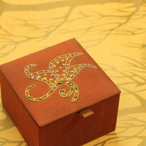 4 x 4 x 2.5 inch Brown Embroidered Floral Zari Box