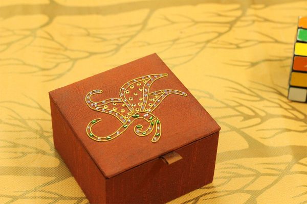 4 x 4 x 2.5 inch Brown Embroidered Floral Zari Box