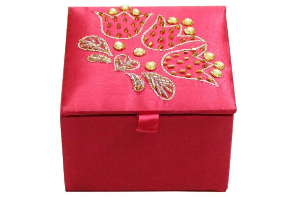 4 x 4 x 2.5 inch Pink Embroidered Floral Zari Box