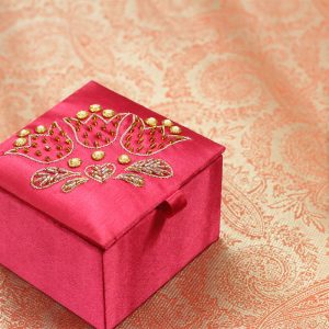 4 x 4 x 2.5 inch Pink Embroidered Floral Zari Box