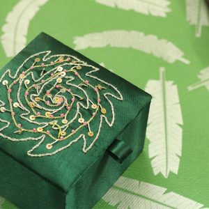 4 x 4 x 2.5 inch Green Embroidered Floral Zari Box