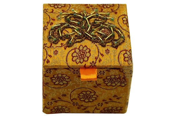 2.5 x 2.5 x 2 inch Gold Embroidered Floral Zari Box