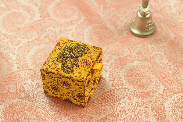 2.5 x 2.5 x 2 inch Gold Embroidered Floral Zari Box