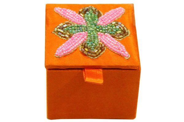 2.5 x 2.5 x 2 inch Orange Embroidered Floral Zari Box