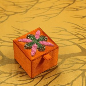 2.5 x 2.5 x 2 inch Orange Embroidered Floral Zari Box