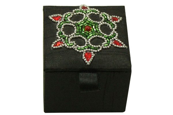 2.5 x 2.5 x 2 inch Black Embroidered Floral Zari Box