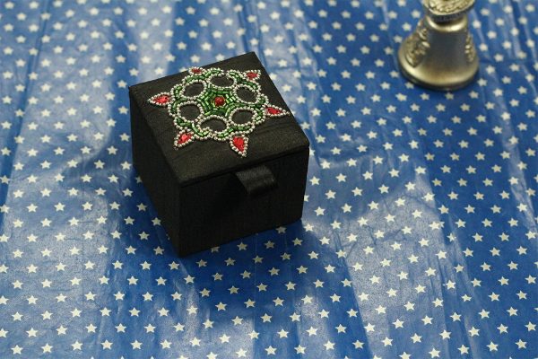 2.5 x 2.5 x 2 inch Black Embroidered Floral Zari Box