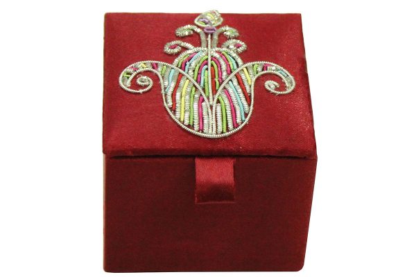 2.5 x 2.5 x 2 inch Maroon Embroidered Floral Zari Box