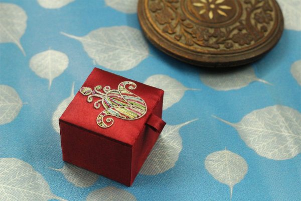 2.5 x 2.5 x 2 inch Maroon Embroidered Floral Zari Box
