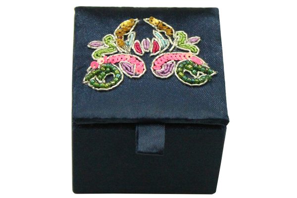 2.5 x 2.5 x 2 inch Blue Embroidered Floral Zari Box