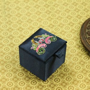 2.5 x 2.5 x 2 inch Blue Embroidered Floral Zari Box