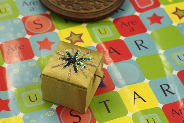 2.5 x 2.5 x 2 inch Brown Embroidered Geometric Zari Box