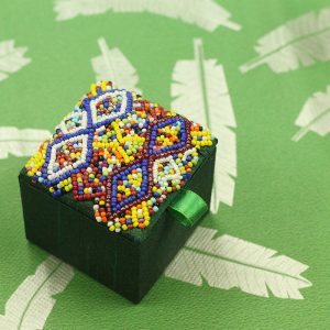 2.5 x 2.5 x 2 inch Green Embroidered Geometric Zari Box