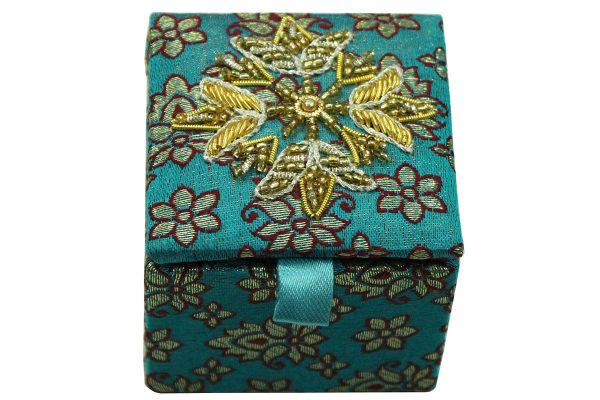 2.5 x 2.5 x 2 inch Blue Embroidered Floral Zari Box